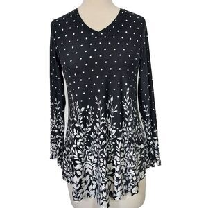 BaiShengGT Tunic Top Shirt Womens Size Small Long Sleeve Black White Floral